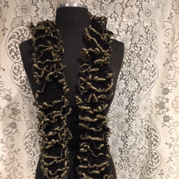 Handmade Black Crocheted Layered Scarf - Picture 2 of 8